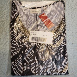 Avenue BLK/WHITE Jewel Neck Top Size 18/20